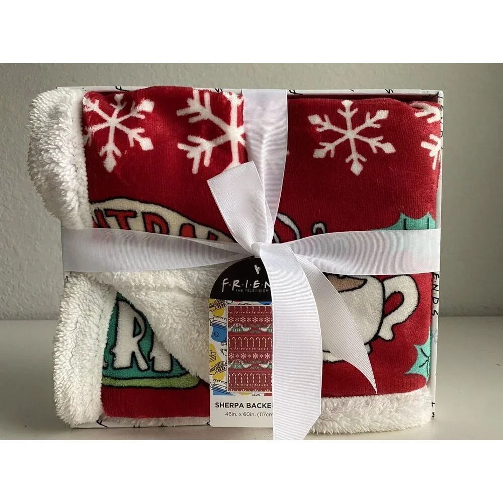 Friends Sherpa Backed Soft Throw Blanket 46 in X 60 in‎ Central Perk Coffee NEW